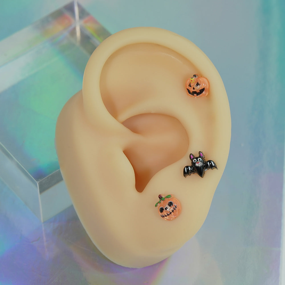 [サージカル]ハロウィンピアス (3Type) 16G ユーレイカボチャ ランタンカボチャ コウモリ