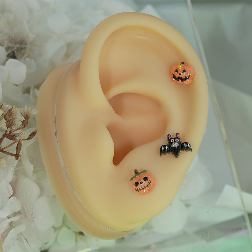 [サージカル]ハロウィンピアス (3Type) 16G ユーレイカボチャ ランタンカボチャ コウモリ
