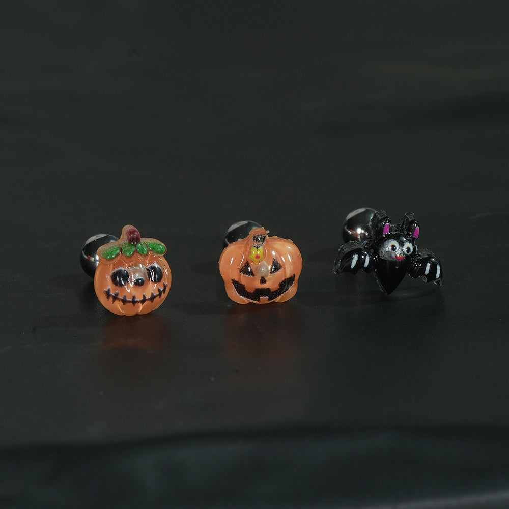 [サージカル]ハロウィンピアス (3Type) 16G ユーレイカボチャ ランタンカボチャ コウモリ