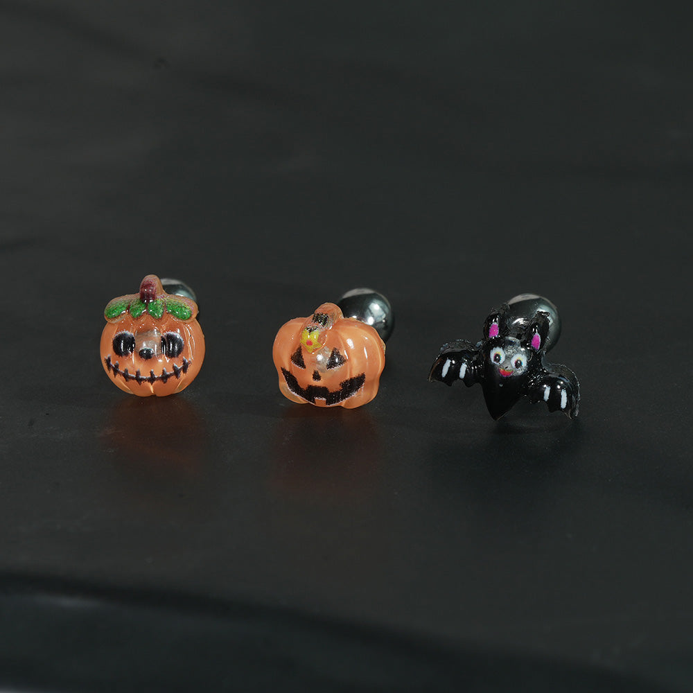 [サージカル]ハロウィンピアス (3Type) 16G ユーレイカボチャ ランタンカボチャ コウモリ