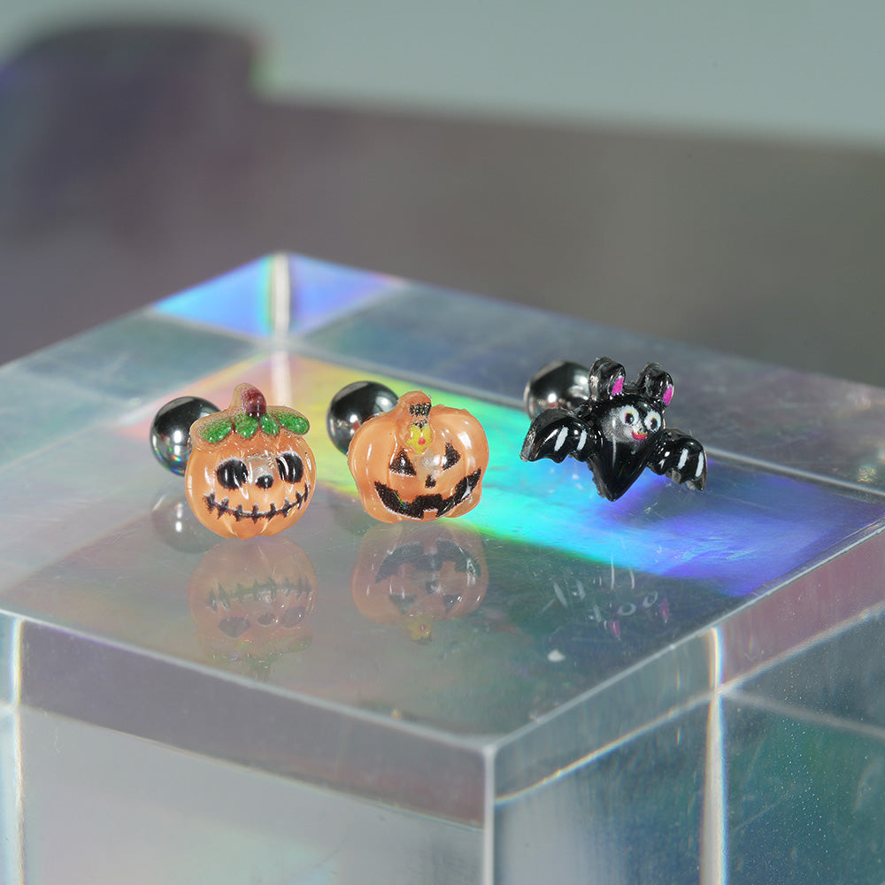 [サージカル]ハロウィンピアス (3Type) 16G ユーレイカボチャ ランタンカボチャ コウモリ