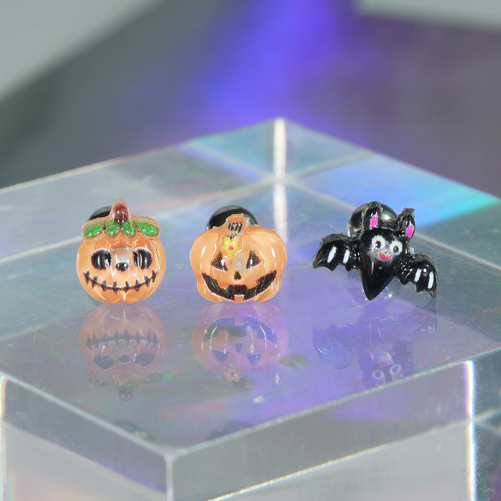 [サージカル]ハロウィンピアス (3Type) 16G ユーレイカボチャ ランタンカボチャ コウモリ