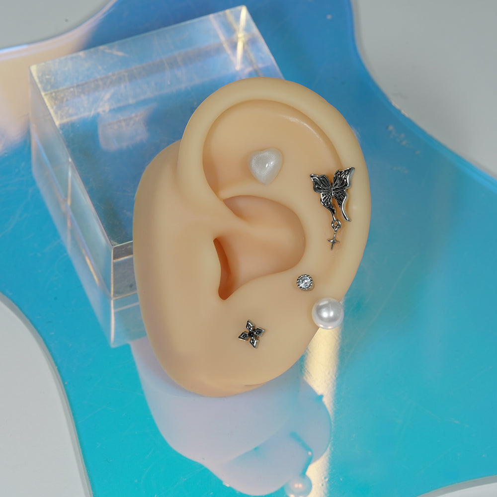 [サージカル]レトロリボン＆バタフライピアス (2Type) 16G/14G 蝶モチーフ ヘリックス 軟骨ピアス