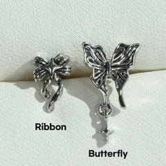 [サージカル]レトロリボン＆バタフライピアス (2Type) 16G/14G 蝶モチーフ ヘリックス 軟骨ピアス