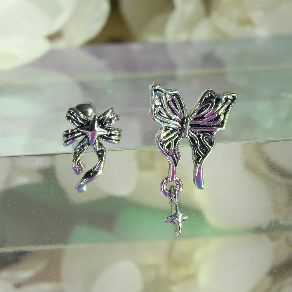 [サージカル]レトロリボン＆バタフライピアス (2Type) 16G/14G 蝶モチーフ ヘリックス 軟骨ピアス