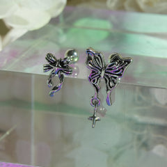 [サージカル]レトロリボン＆バタフライピアス (2Type) 16G/14G 蝶モチーフ ヘリックス 軟骨ピアス