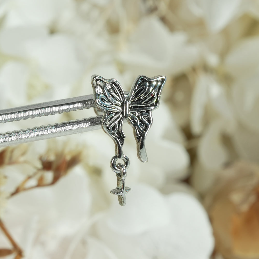 [サージカル]レトロリボン＆バタフライピアス (2Type) 16G/14G 蝶モチーフ ヘリックス 軟骨ピアス