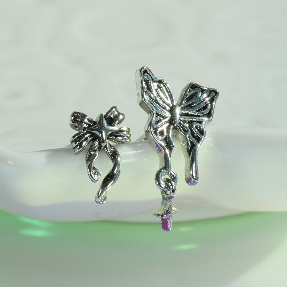 [サージカル]レトロリボン＆バタフライピアス (2Type) 16G/14G 蝶モチーフ ヘリックス 軟骨ピアス