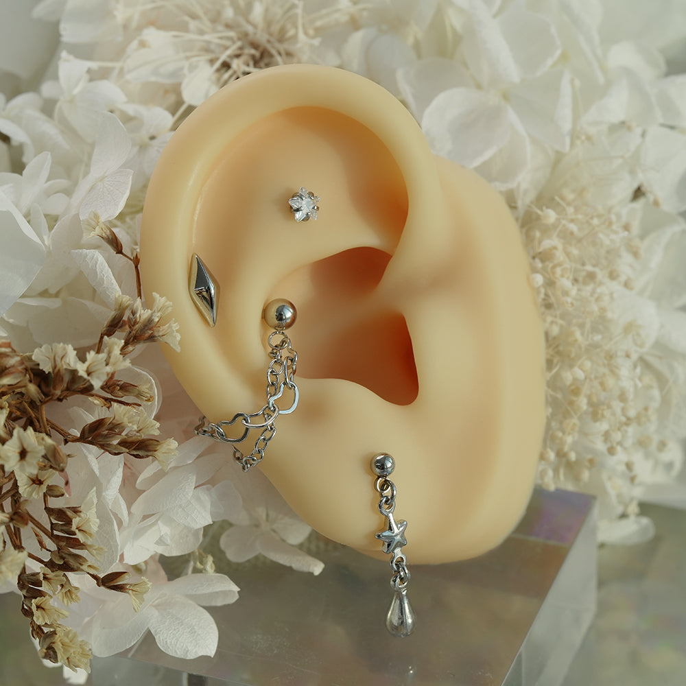 [サージカル]スター＆ハート ティアドロップピアス (2Type) 16G ボディピアス キャッチ