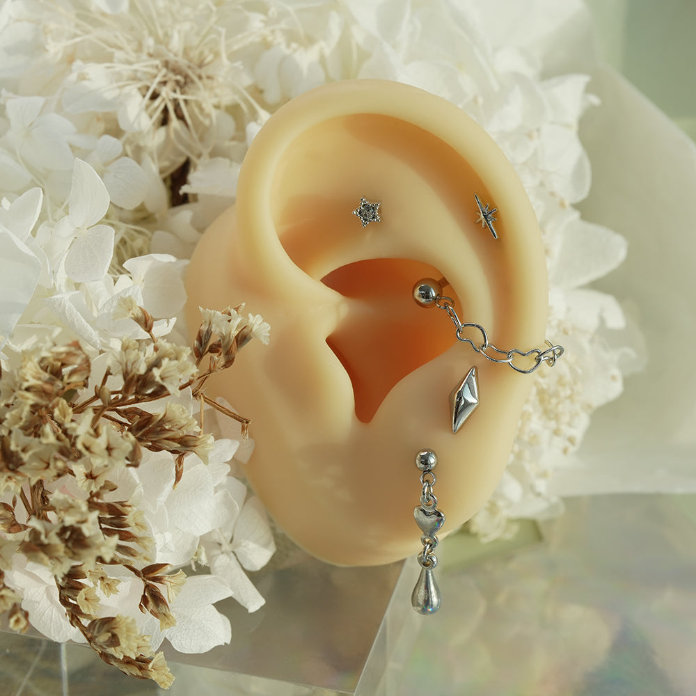 [サージカル]スター＆ハート ティアドロップピアス (2Type) 16G ボディピアス キャッチ