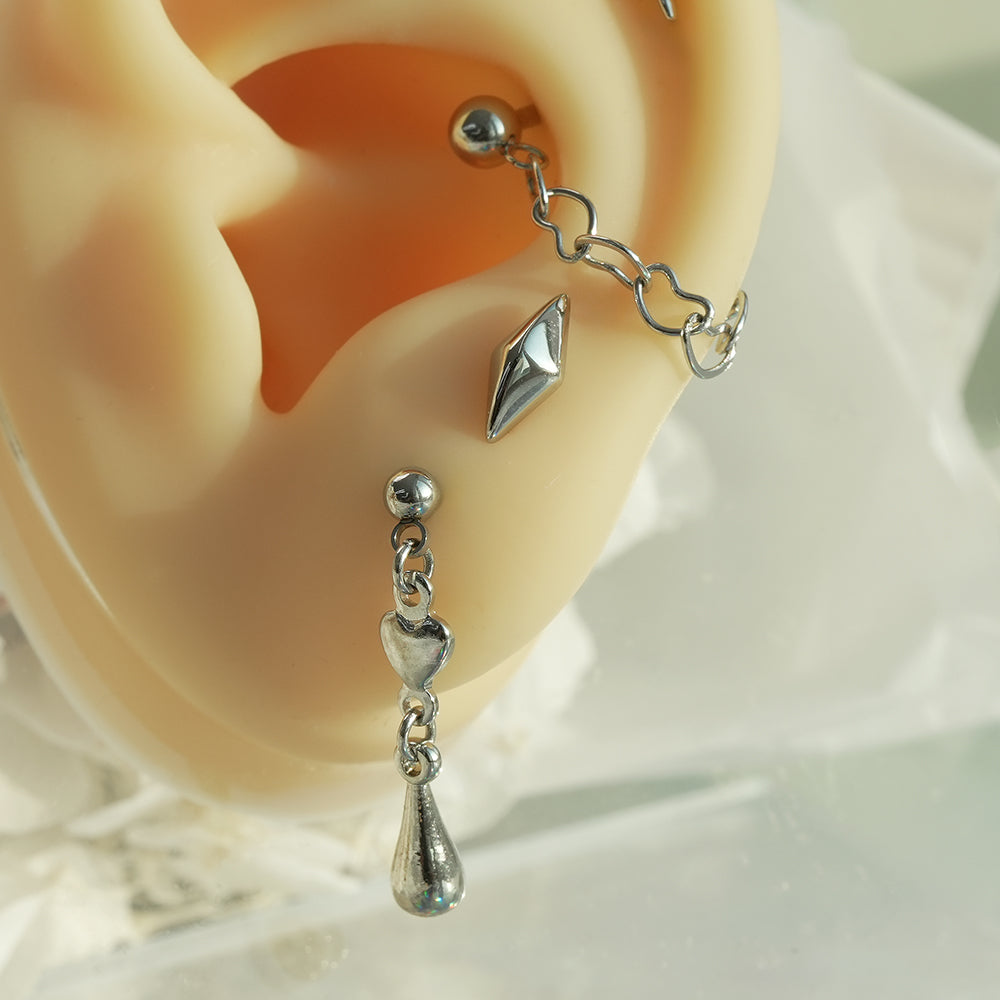 [サージカル]スター＆ハート ティアドロップピアス (2Type) 16G ボディピアス キャッチ