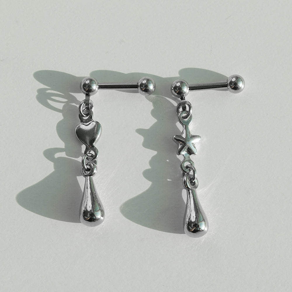 [サージカル]スター＆ハート ティアドロップピアス (2Type) 16G ボディピアス キャッチ
