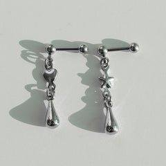 [サージカル]スター＆ハート ティアドロップピアス (2Type) 16G ボディピアス キャッチ