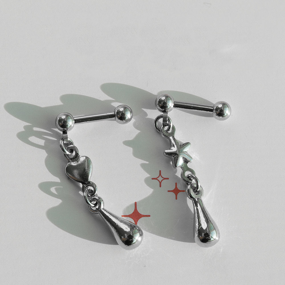 [サージカル]スター＆ハート ティアドロップピアス (2Type) 16G ボディピアス キャッチ