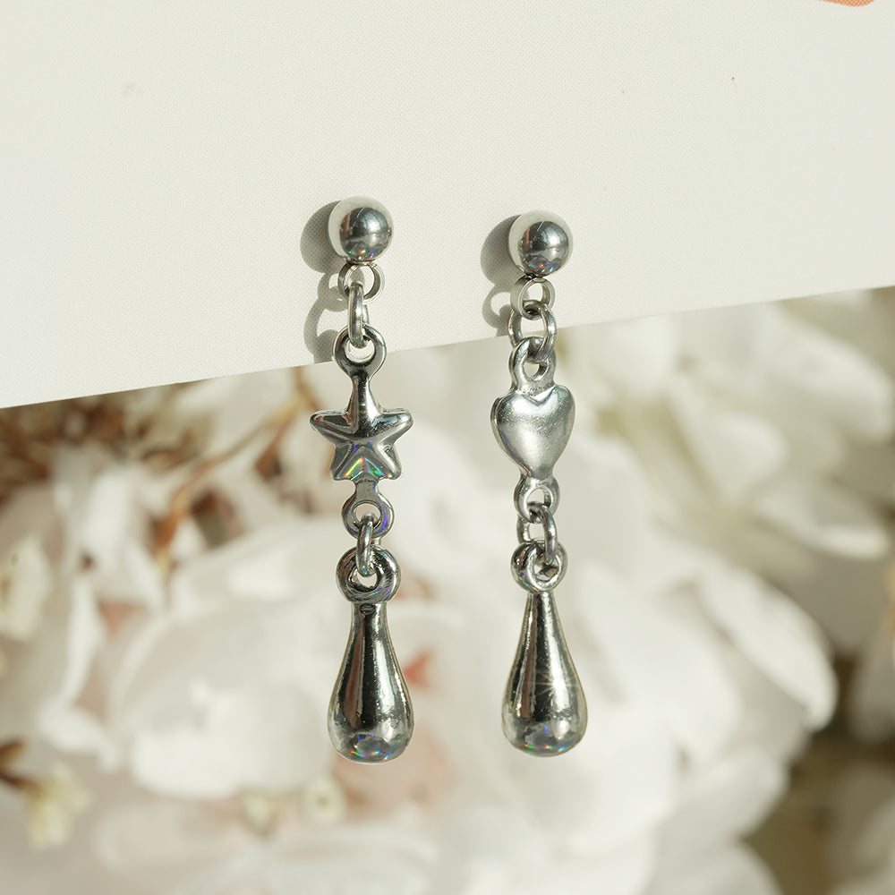 [サージカル]スター＆ハート ティアドロップピアス (2Type) 16G ボディピアス キャッチ