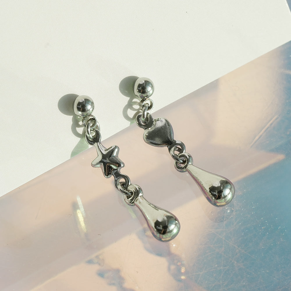 [サージカル]スター＆ハート ティアドロップピアス (2Type) 16G ボディピアス キャッチ