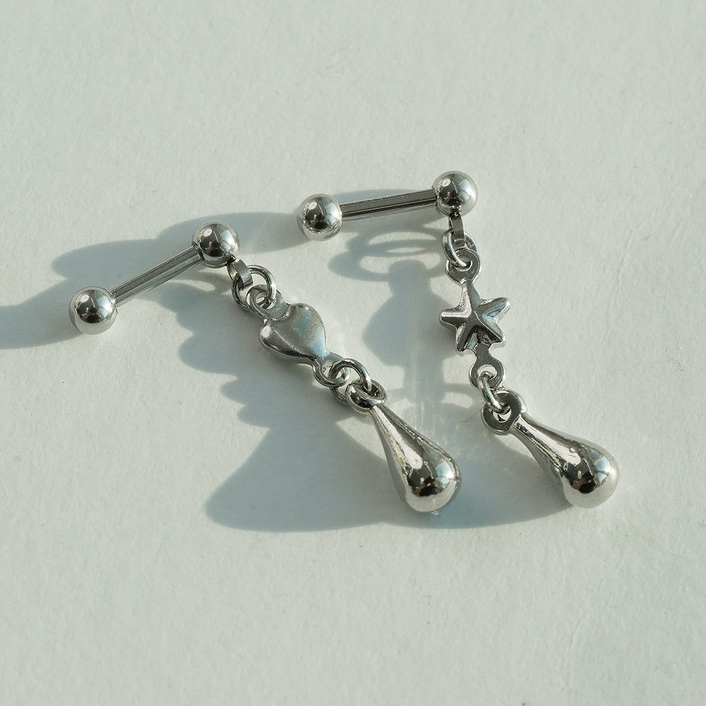 [サージカル]スター＆ハート ティアドロップピアス (2Type) 16G ボディピアス キャッチ
