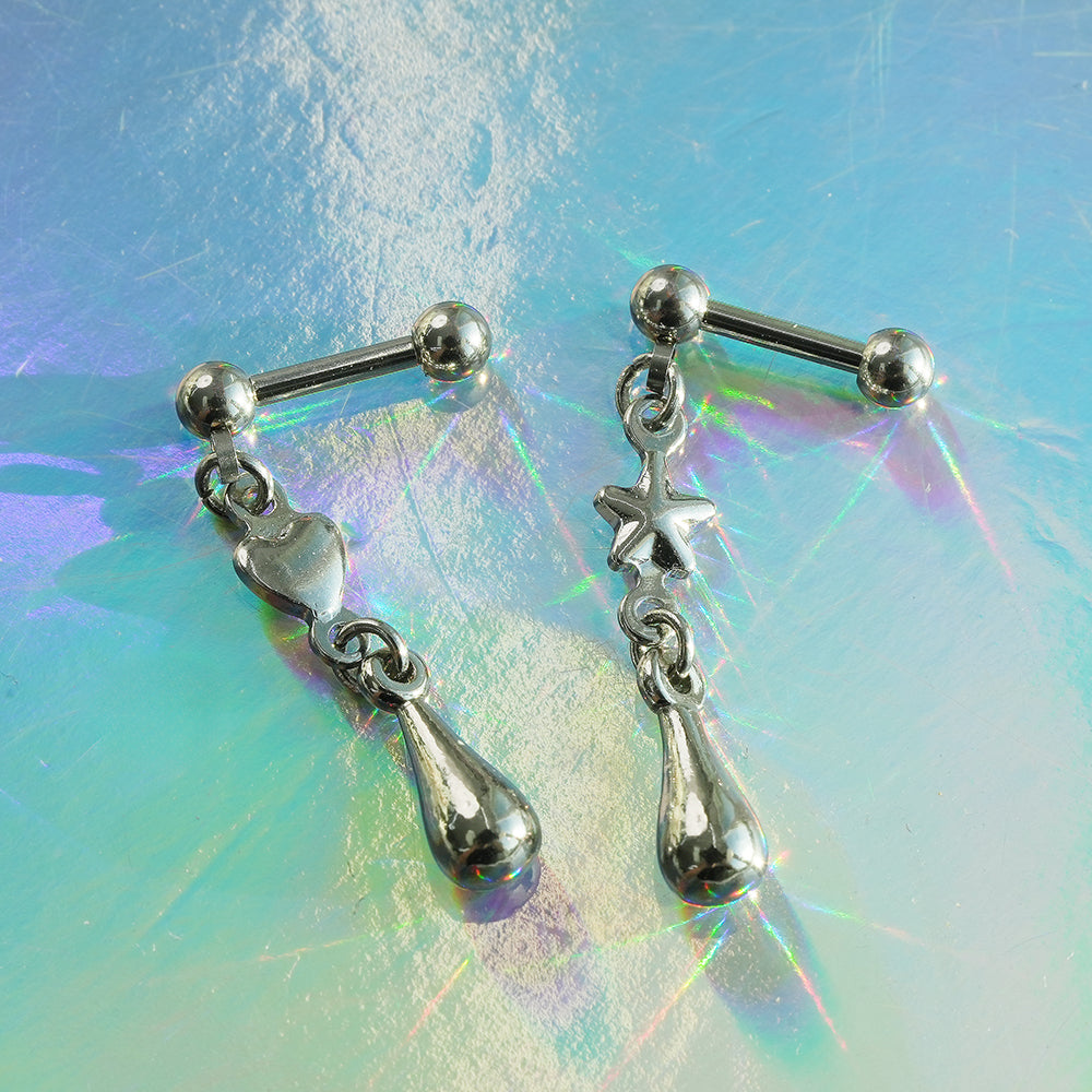 [サージカル]スター＆ハート ティアドロップピアス (2Type) 16G ボディピアス キャッチ