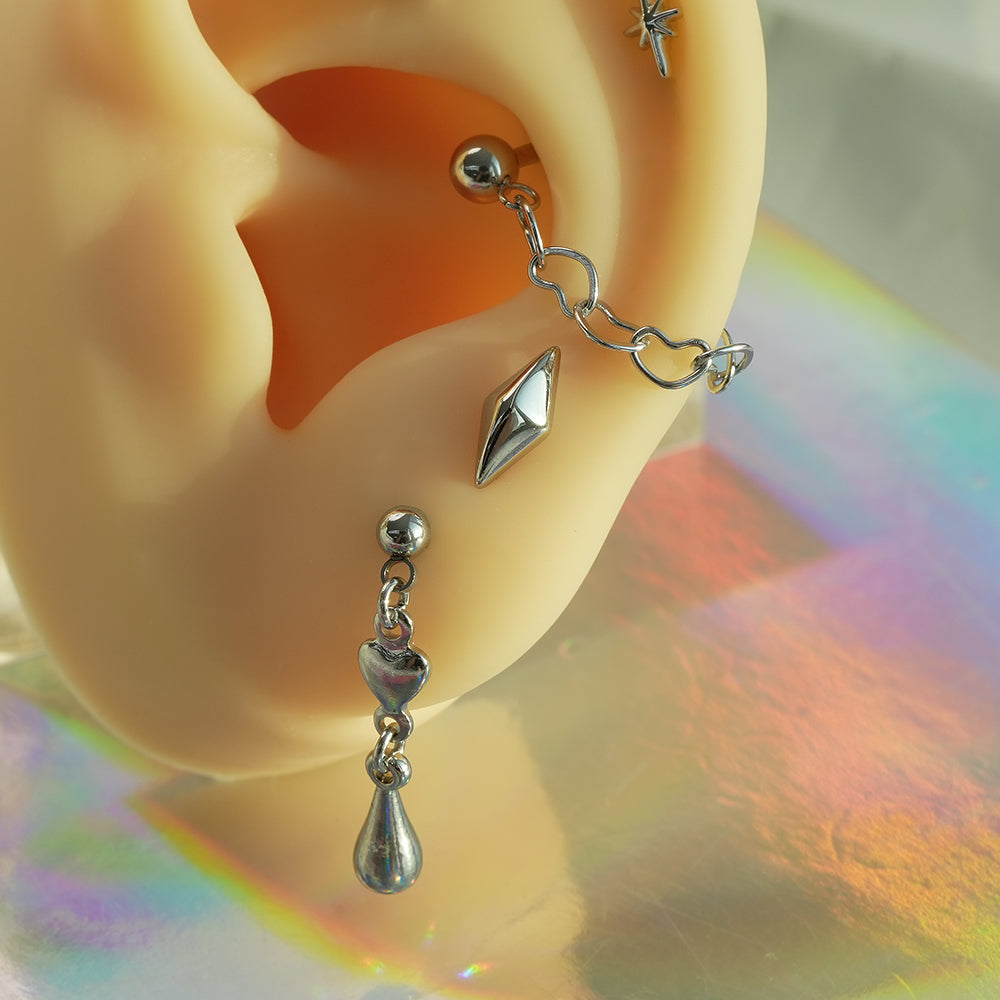 [全サージカル]ボリュームダイヤモンドシェイプピアス 16G ボディピアス キャッチ