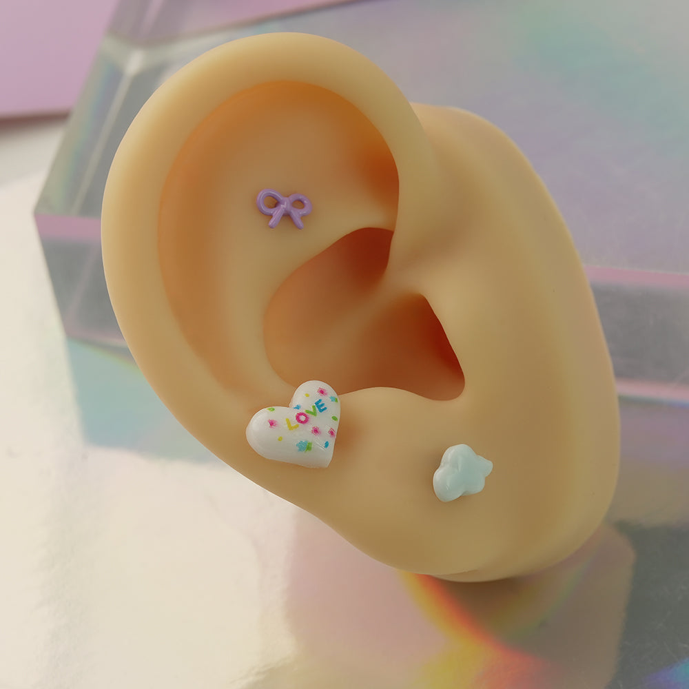 [サージカル]メッセージハート ポイントバーベルピアス (3Color) 16G スイート レターハート