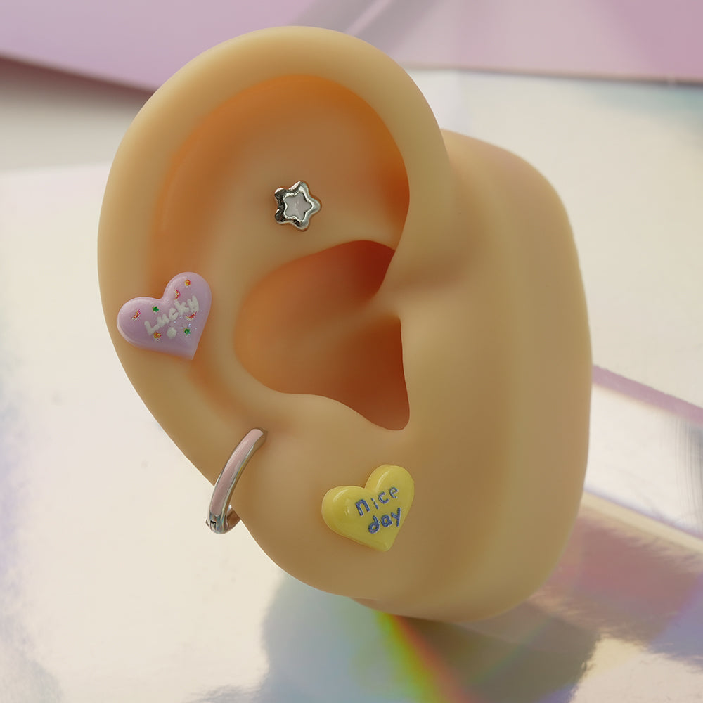 [サージカル]メッセージハート ポイントバーベルピアス (3Color) 16G スイート レターハート