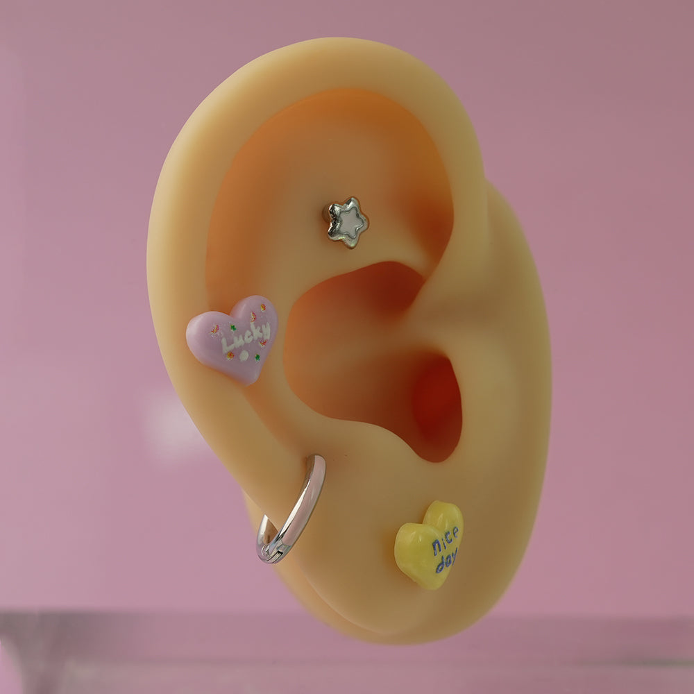 [サージカル]メッセージハート ポイントバーベルピアス (3Color) 16G スイート レターハート