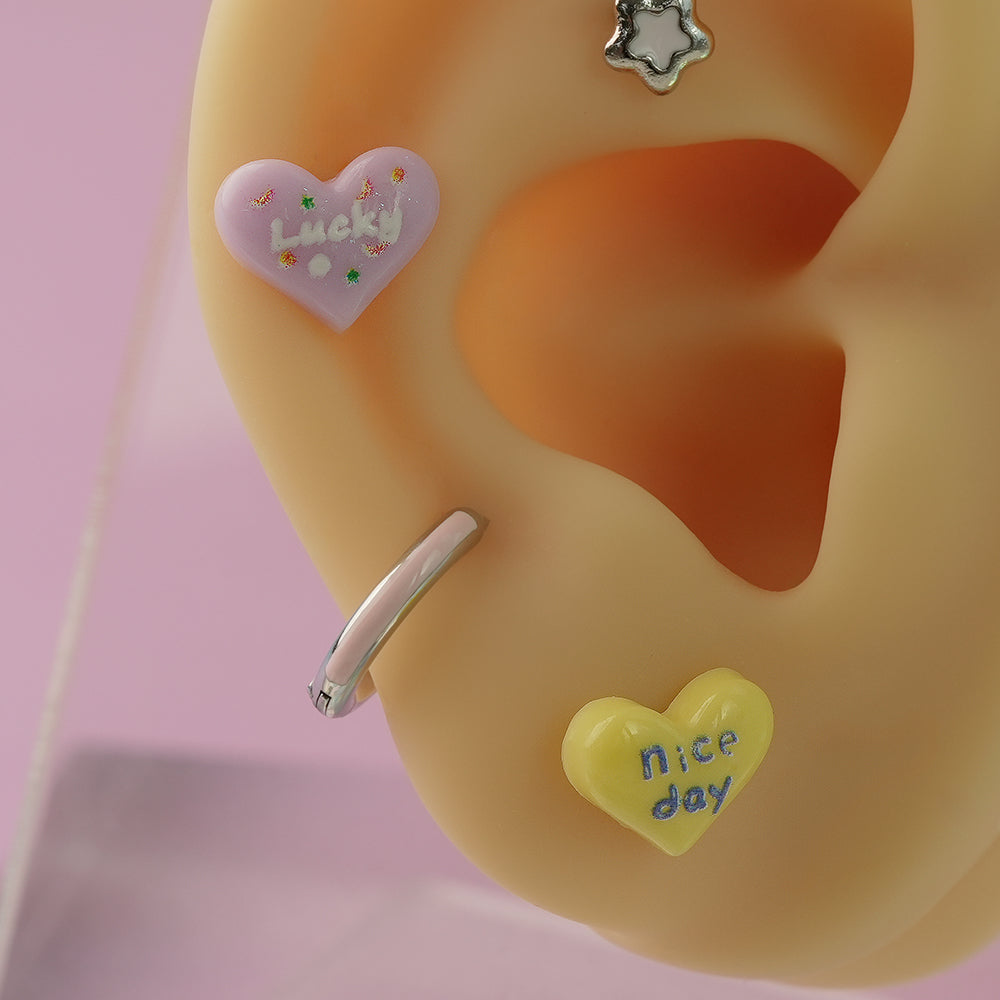 [サージカル]メッセージハート ポイントバーベルピアス (3Color) 16G スイート レターハート