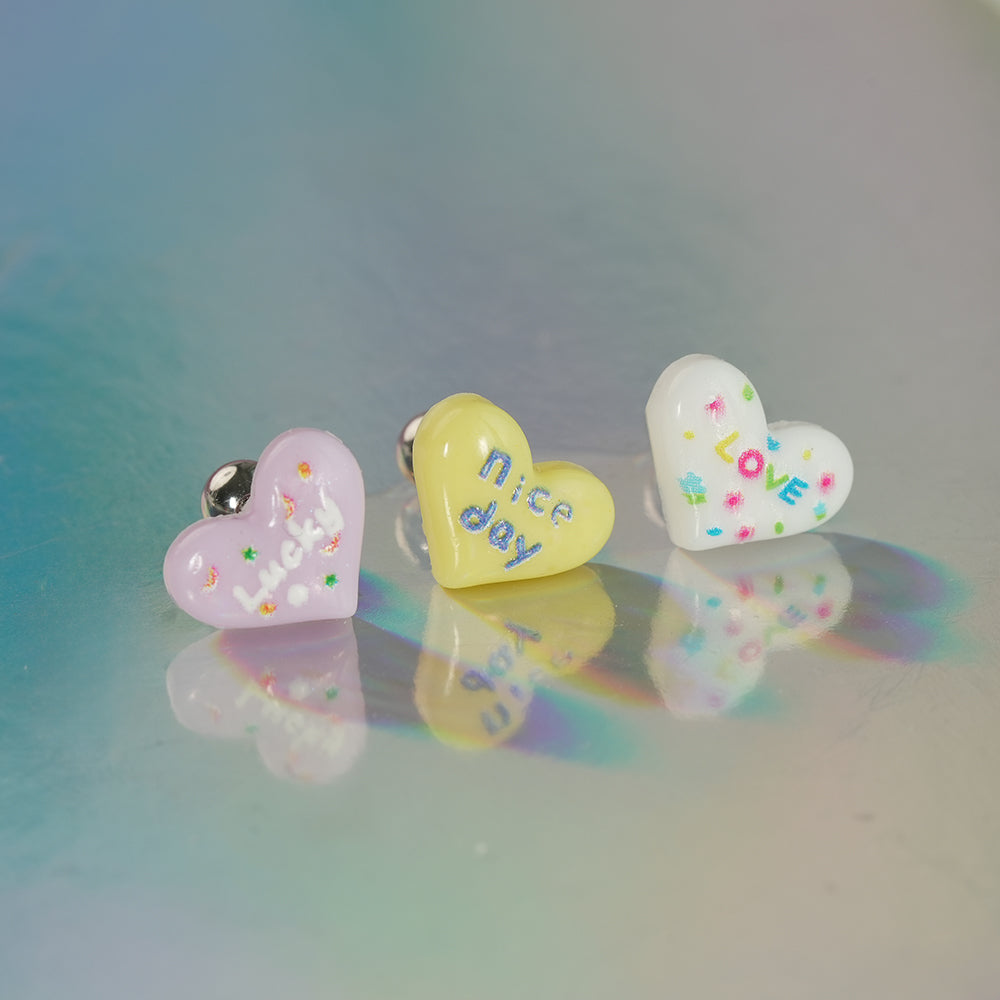 [サージカル]メッセージハート ポイントバーベルピアス (3Color) 16G スイート レターハート