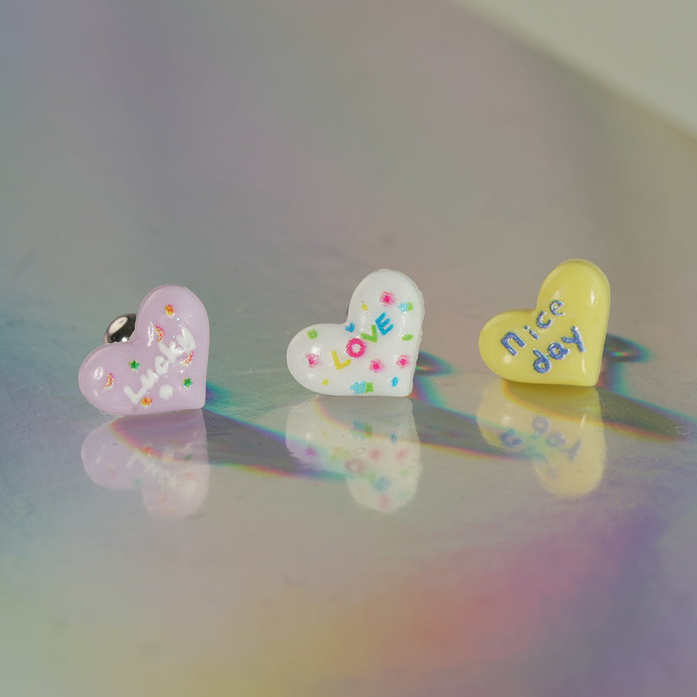 [サージカル]メッセージハート ポイントバーベルピアス (3Color) 16G スイート レターハート