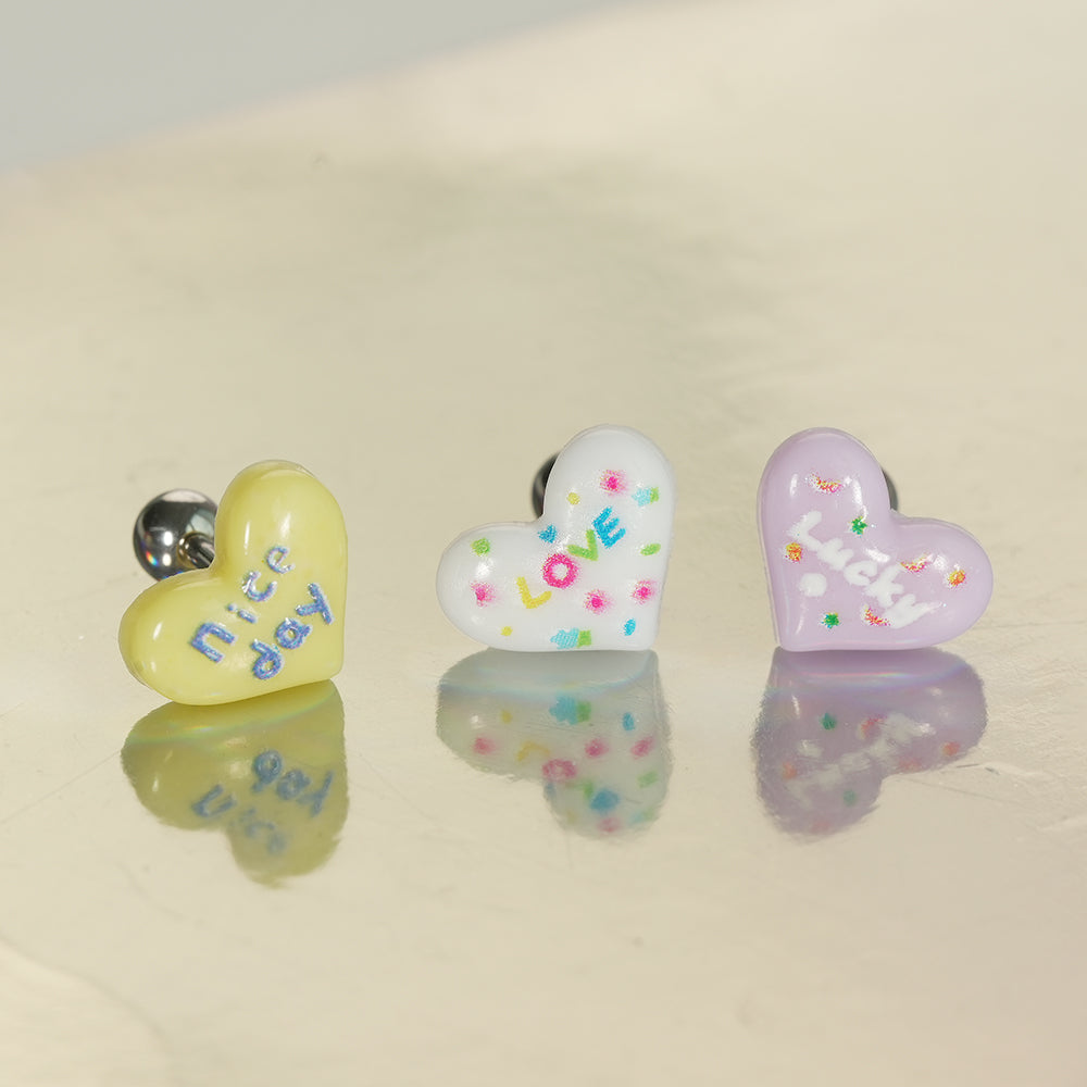 [サージカル]メッセージハート ポイントバーベルピアス (3Color) 16G スイート レターハート