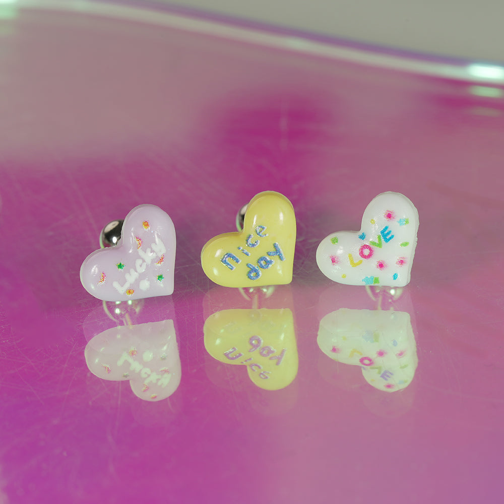 [サージカル]メッセージハート ポイントバーベルピアス (3Color) 16G スイート レターハート