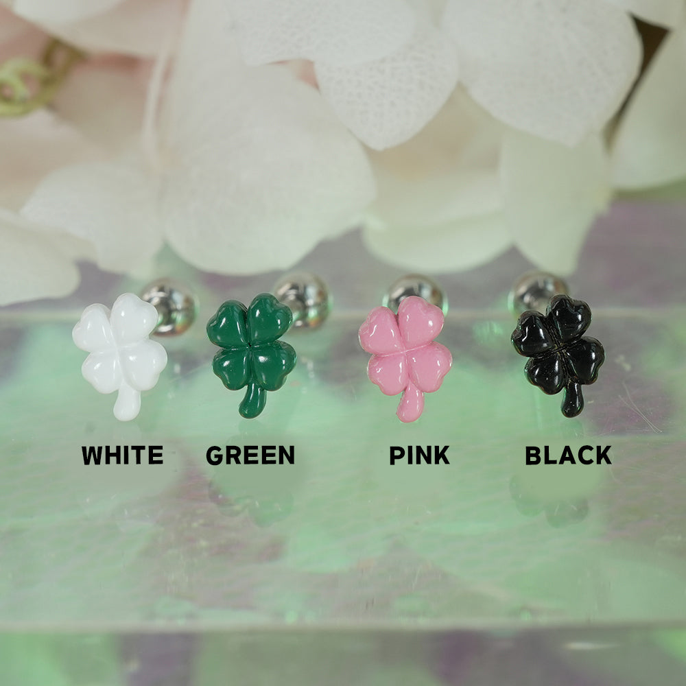 [サージカル]ぷっくり エポキシ クローバー ピアス (4Color) 16G クローバー 四つ葉のクローバー