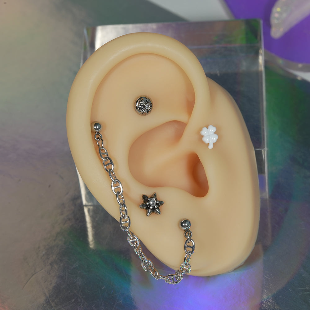 [サージカル]ぷっくり エポキシ クローバー ピアス (4Color) 16G クローバー 四つ葉のクローバー