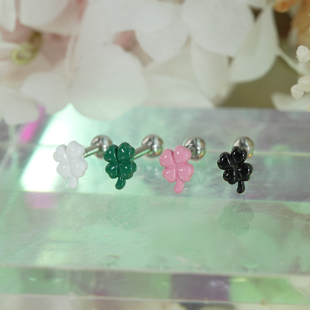 [サージカル]ぷっくり エポキシ クローバー ピアス (4Color) 16G クローバー 四つ葉のクローバー
