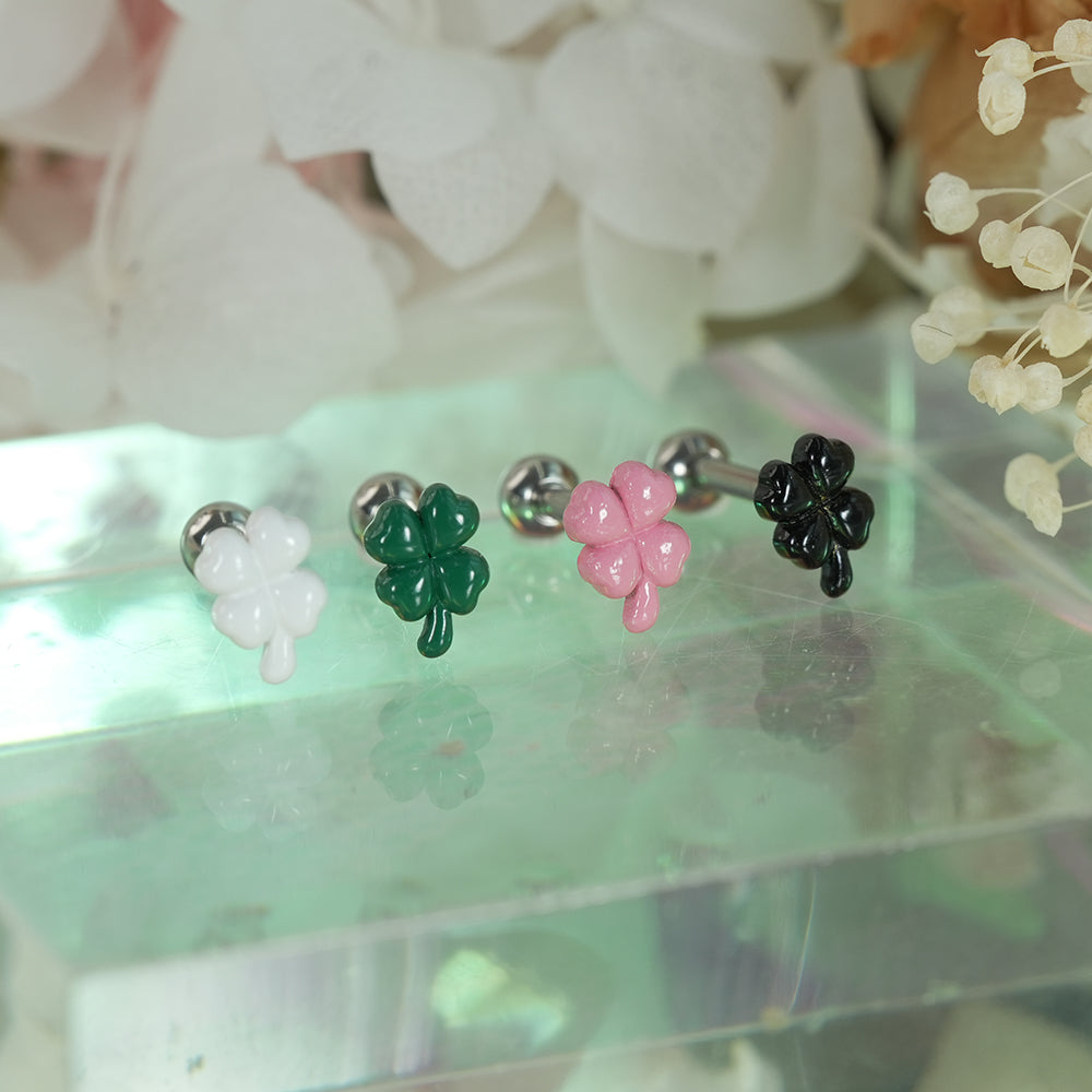 [サージカル]ぷっくり エポキシ クローバー ピアス (4Color) 16G クローバー 四つ葉のクローバー