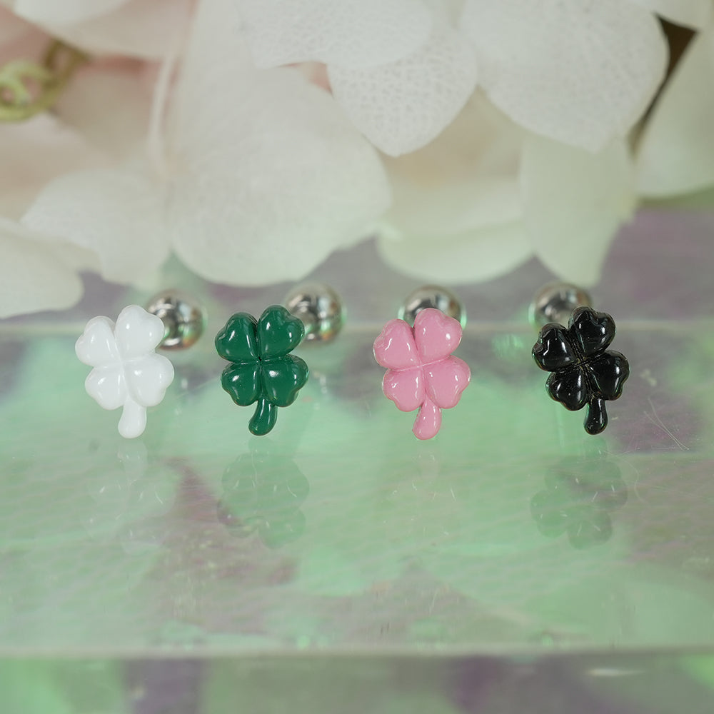 [サージカル]ぷっくり エポキシ クローバー ピアス (4Color) 16G クローバー 四つ葉のクローバー