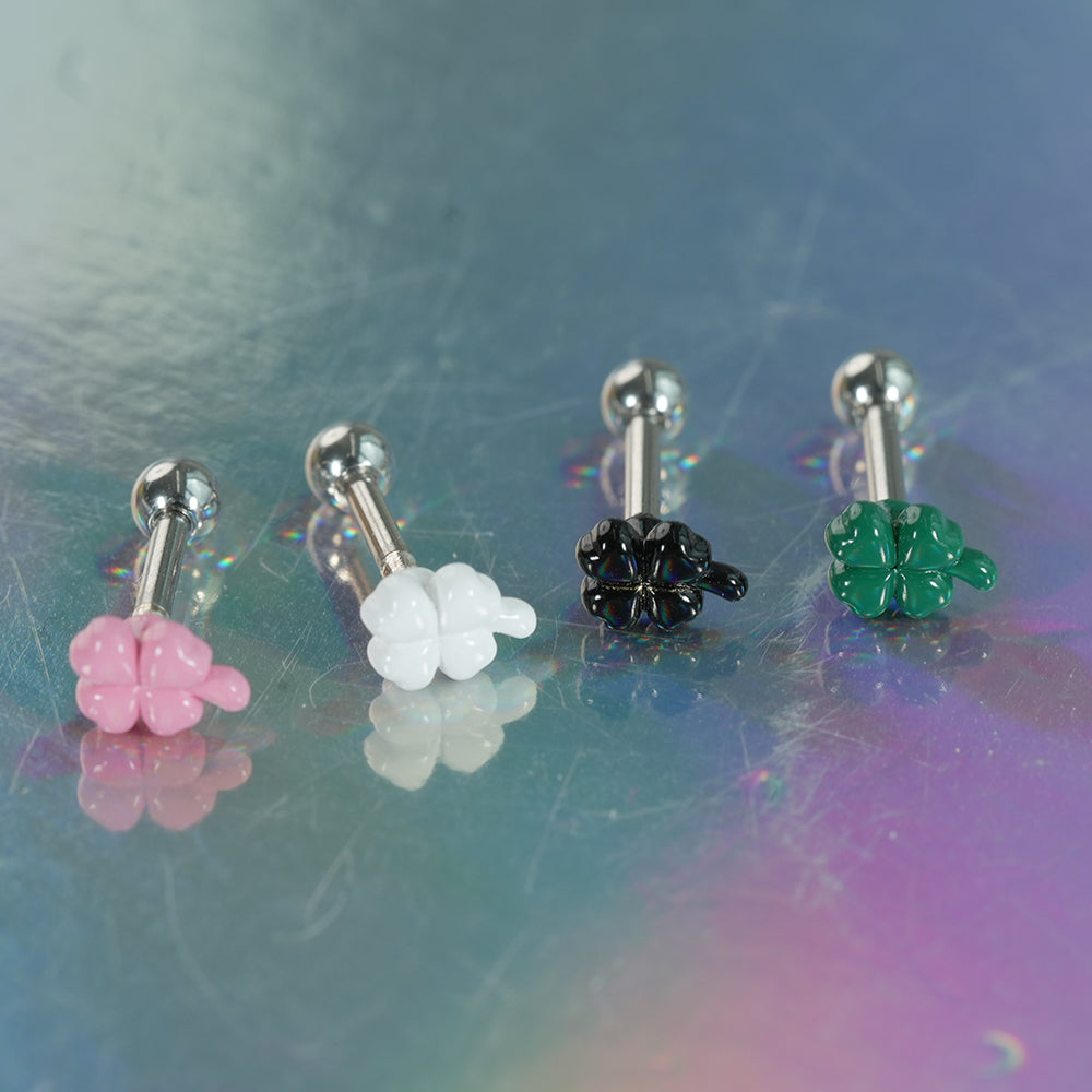 [サージカル]ぷっくり エポキシ クローバー ピアス (4Color) 16G クローバー 四つ葉のクローバー