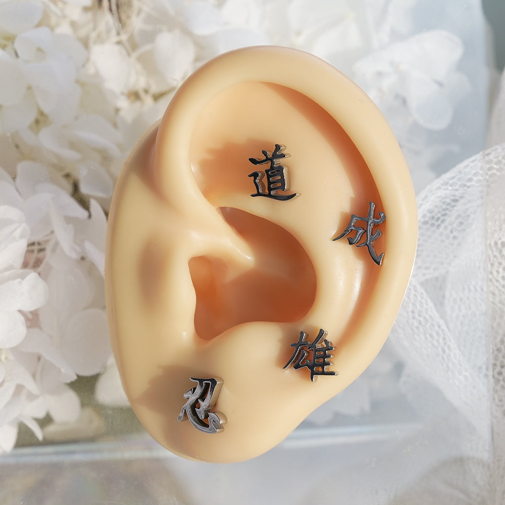 [全サージカルステンレス] 漢字モチーフ ピアス 10種 和風 漢字ピアス