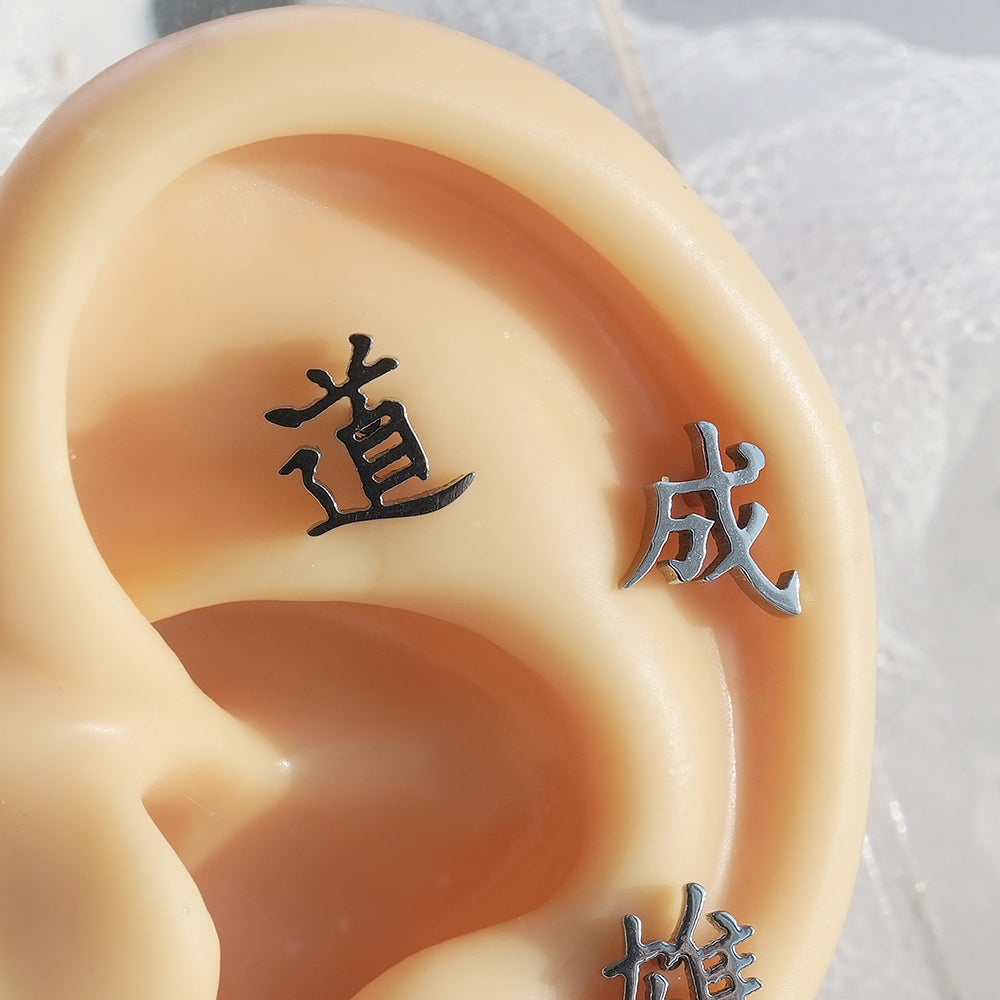 [全サージカルステンレス] 漢字モチーフ ピアス 10種 和風 漢字ピアス