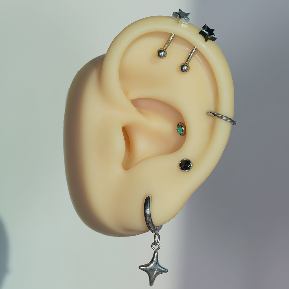 [全サージカルステンレス] ラウンドカット キュービック バーベルピアス 16G 軟骨ピアス ボディピアス ジュエルピアス