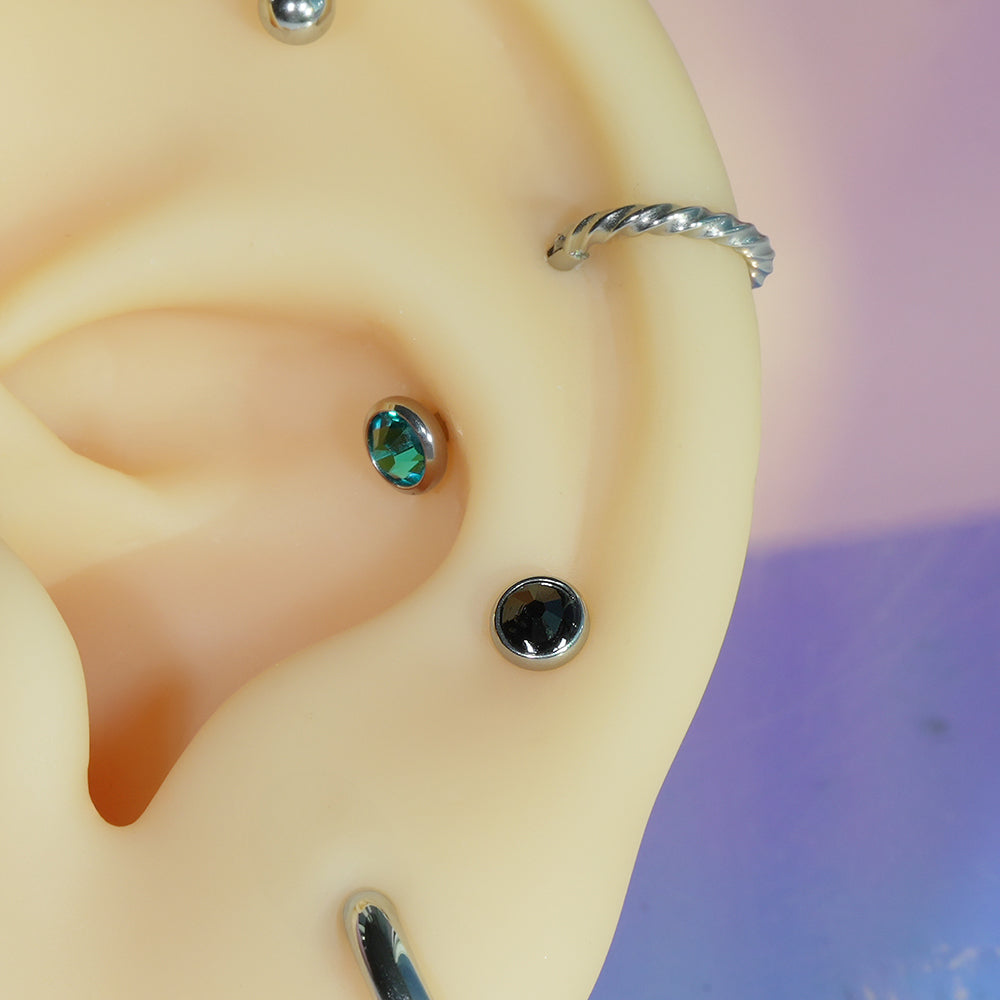 [全サージカルステンレス] ラウンドカット キュービック バーベルピアス 16G 軟骨ピアス ボディピアス ジュエルピアス