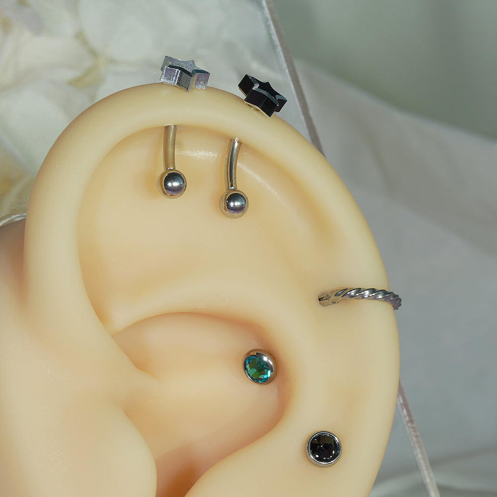 [全サージカルステンレス] ラウンドカット キュービック バーベルピアス 16G 軟骨ピアス ボディピアス ジュエルピアス