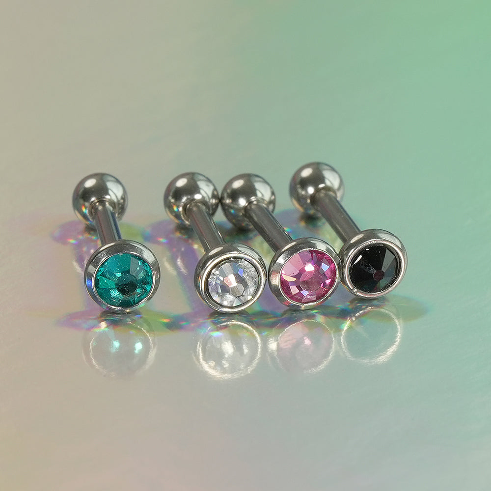 [全サージカルステンレス] ラウンドカット キュービック バーベルピアス 16G 軟骨ピアス ボディピアス ジュエルピアス