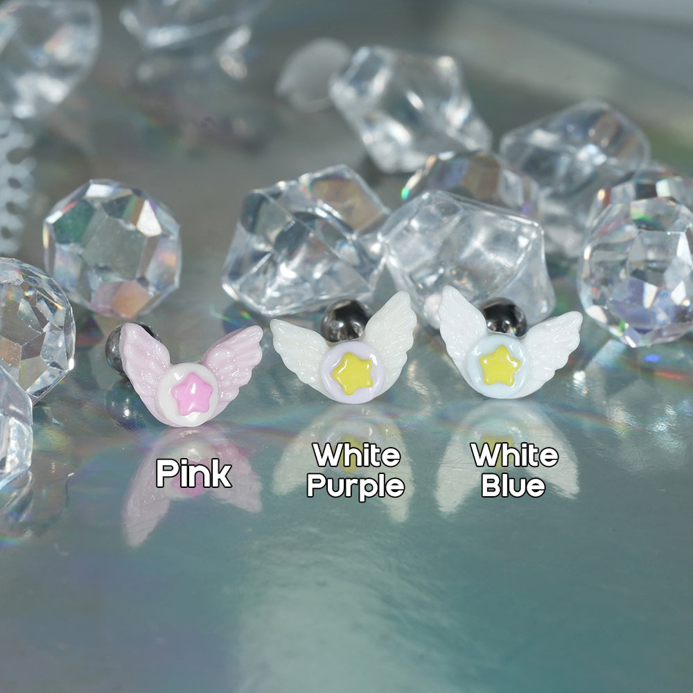 パステル エンジェルウィング スター バーベルピアス 16G 軟骨ピアス 星 羽 (3Color) 16G 小さめ 韓国アクセサリー 大人可愛い