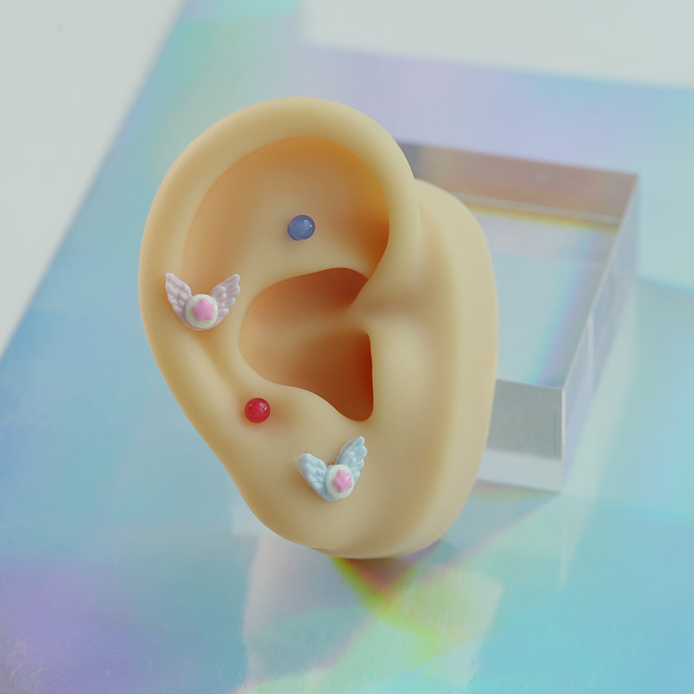 パステル エンジェルウィング スター バーベルピアス 16G 軟骨ピアス 星 羽 (3Color) 16G 小さめ 韓国アクセサリー 大人可愛い