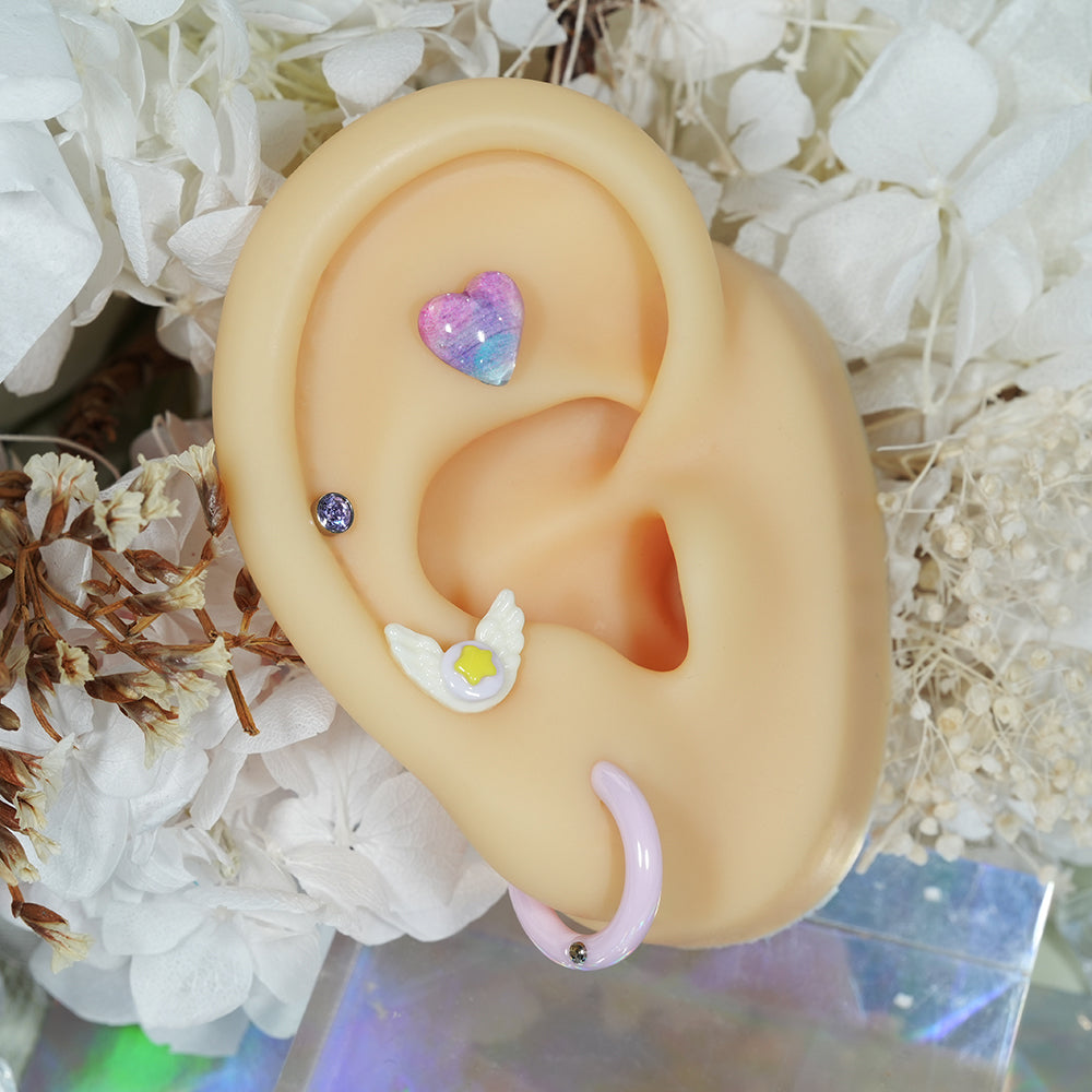 パステル エンジェルウィング スター バーベルピアス 16G 軟骨ピアス 星 羽 (3Color) 16G 小さめ 韓国アクセサリー 大人可愛い