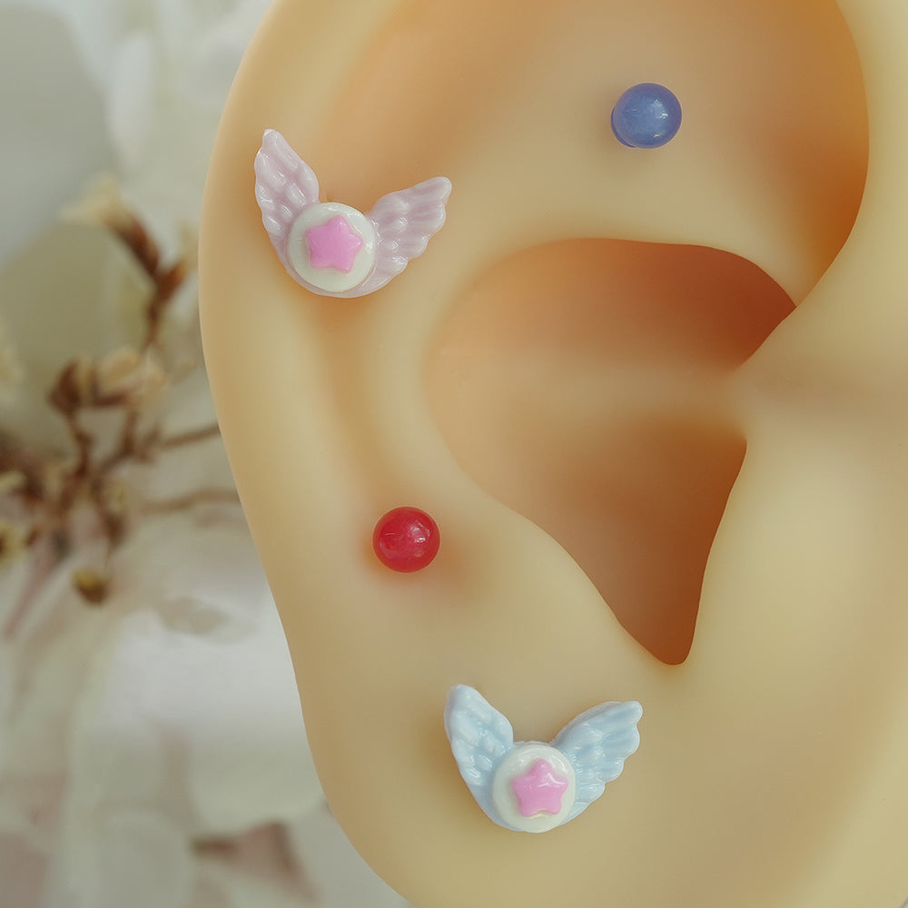 パステル エンジェルウィング スター バーベルピアス 16G 軟骨ピアス 星 羽 (3Color) 16G 小さめ 韓国アクセサリー 大人可愛い