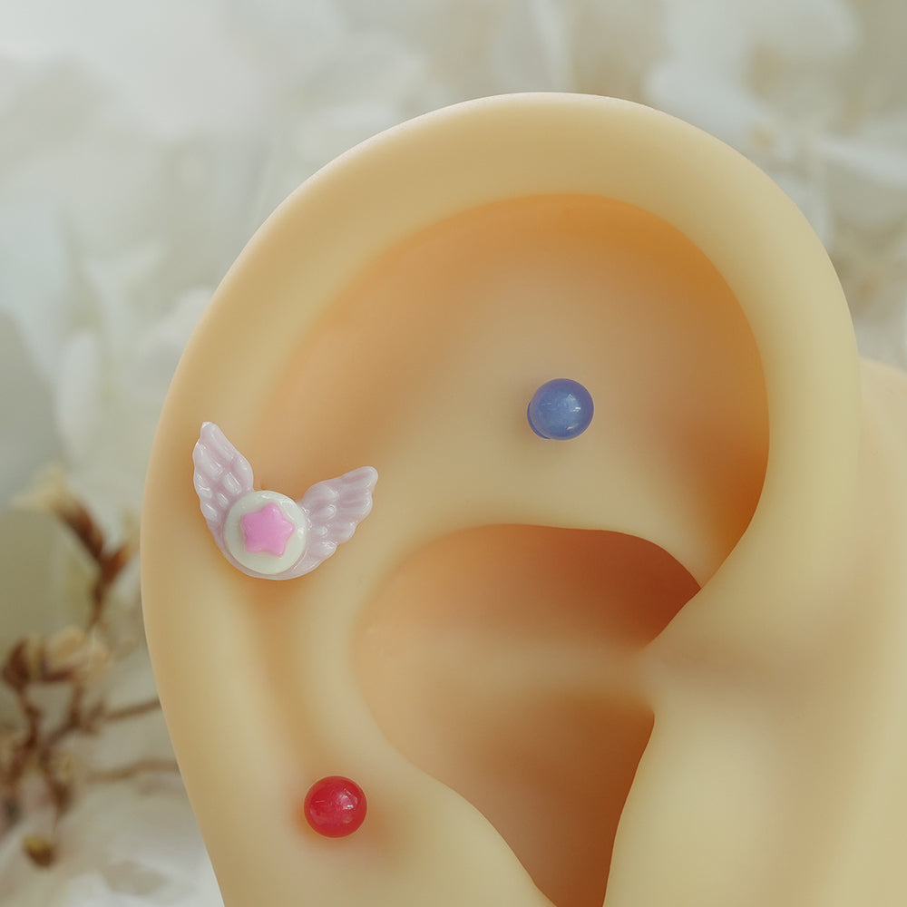 パステル エンジェルウィング スター バーベルピアス 16G 軟骨ピアス 星 羽 (3Color) 16G 小さめ 韓国アクセサリー 大人可愛い