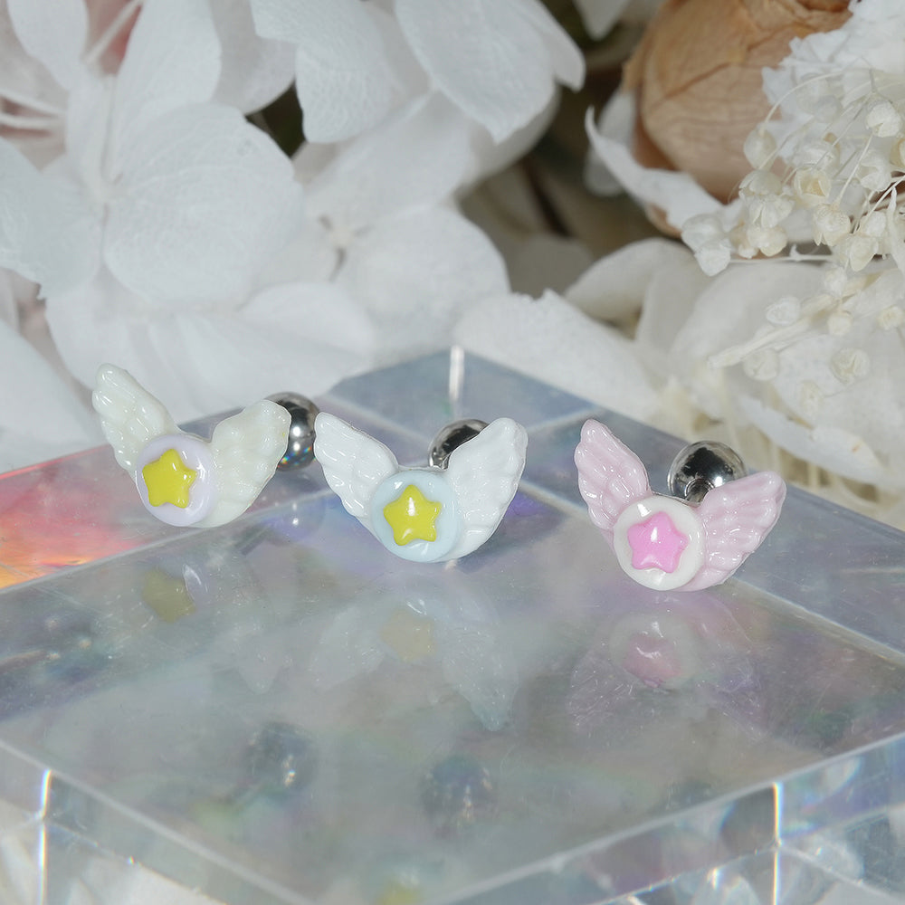 パステル エンジェルウィング スター バーベルピアス 16G 軟骨ピアス 星 羽 (3Color) 16G 小さめ 韓国アクセサリー 大人可愛い