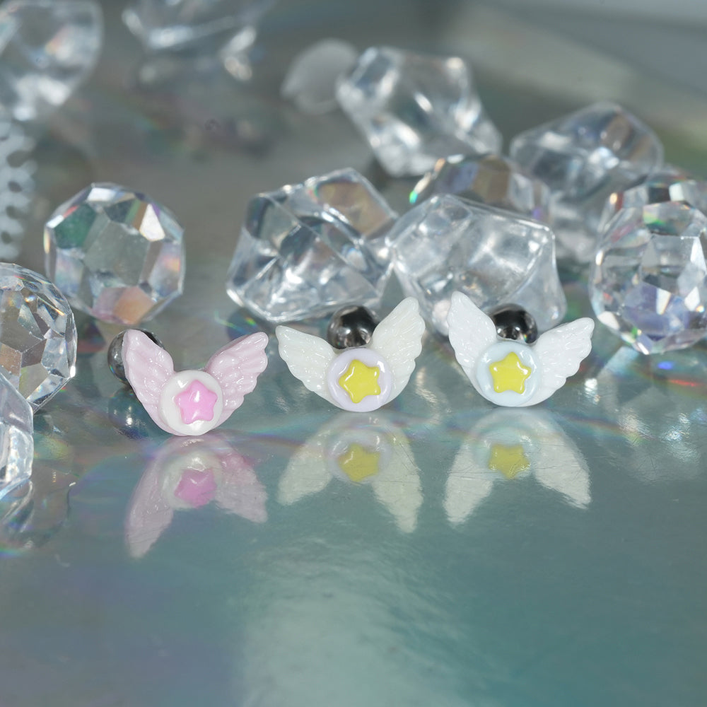 パステル エンジェルウィング スター バーベルピアス 16G 軟骨ピアス 星 羽 (3Color) 16G 小さめ 韓国アクセサリー 大人可愛い